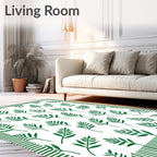 Green Leafy Branches Striped Border Rug