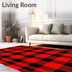 Bold Red Black Plaid Squares Rug