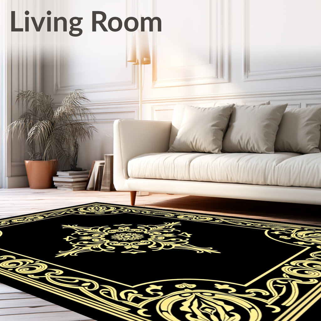 Golden Floral Baroque Frame Rug