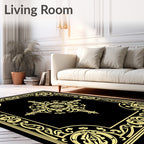 Golden Floral Baroque Frame Rug