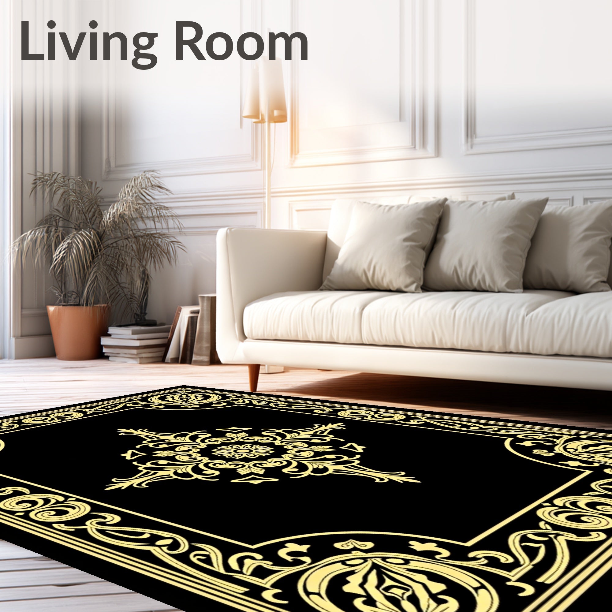 Golden Floral Baroque Frame Rug