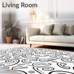 Black White Swirl Abstract Flowing Shapes Rug
