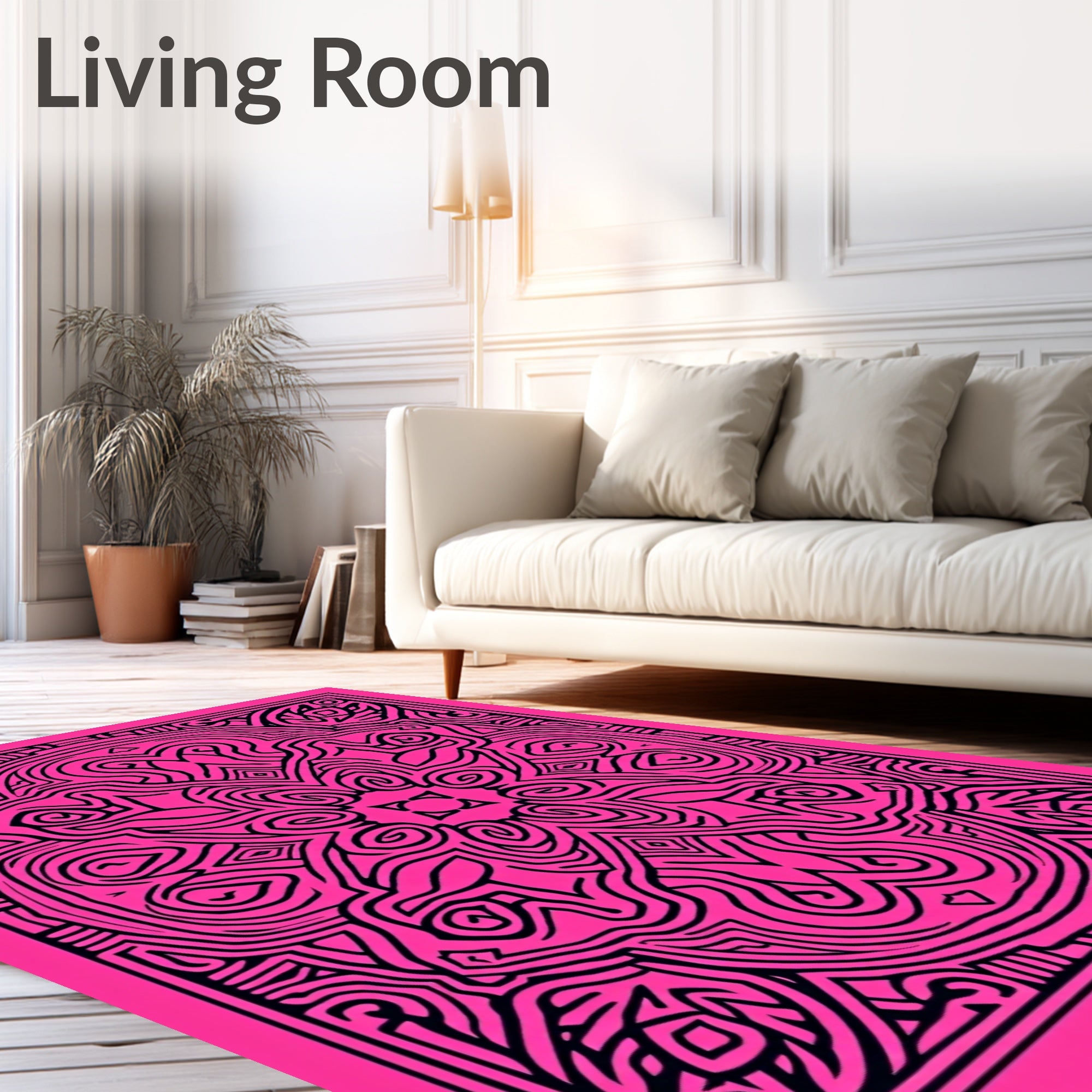 Vibrant Pink Black Tribal Mandala Rug