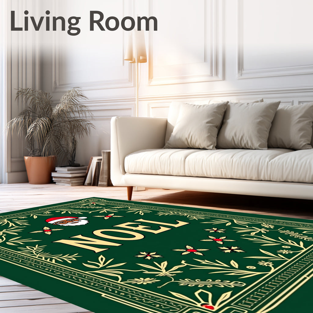 Festive Green Noel Santa Portrait Rug