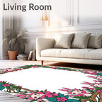 Whimsical Pink Fairy Garden Border Rug