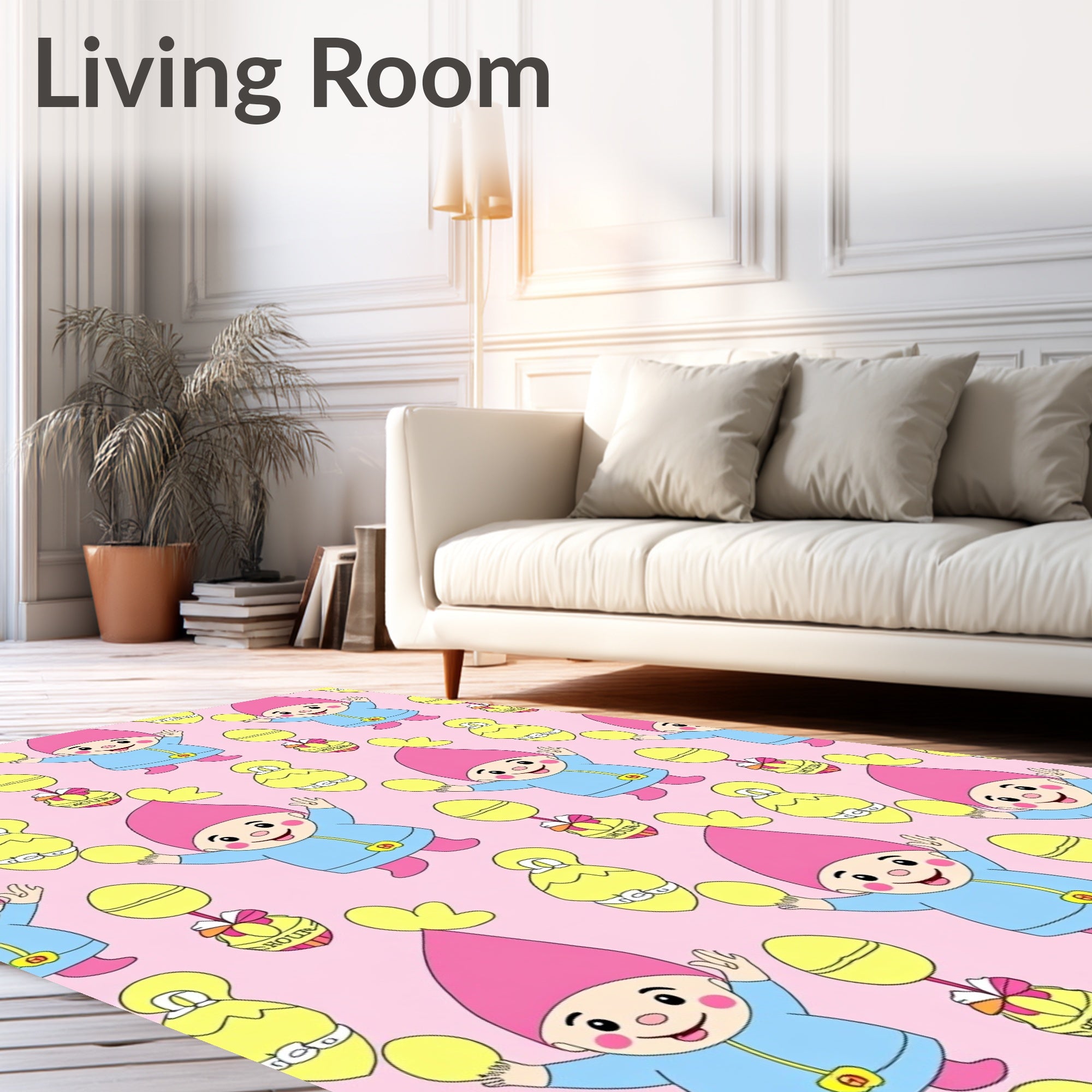 Happy Pink Elves Yellow Eggs Rug