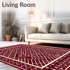 Crimson Geometric Overlay Cream Border Rug