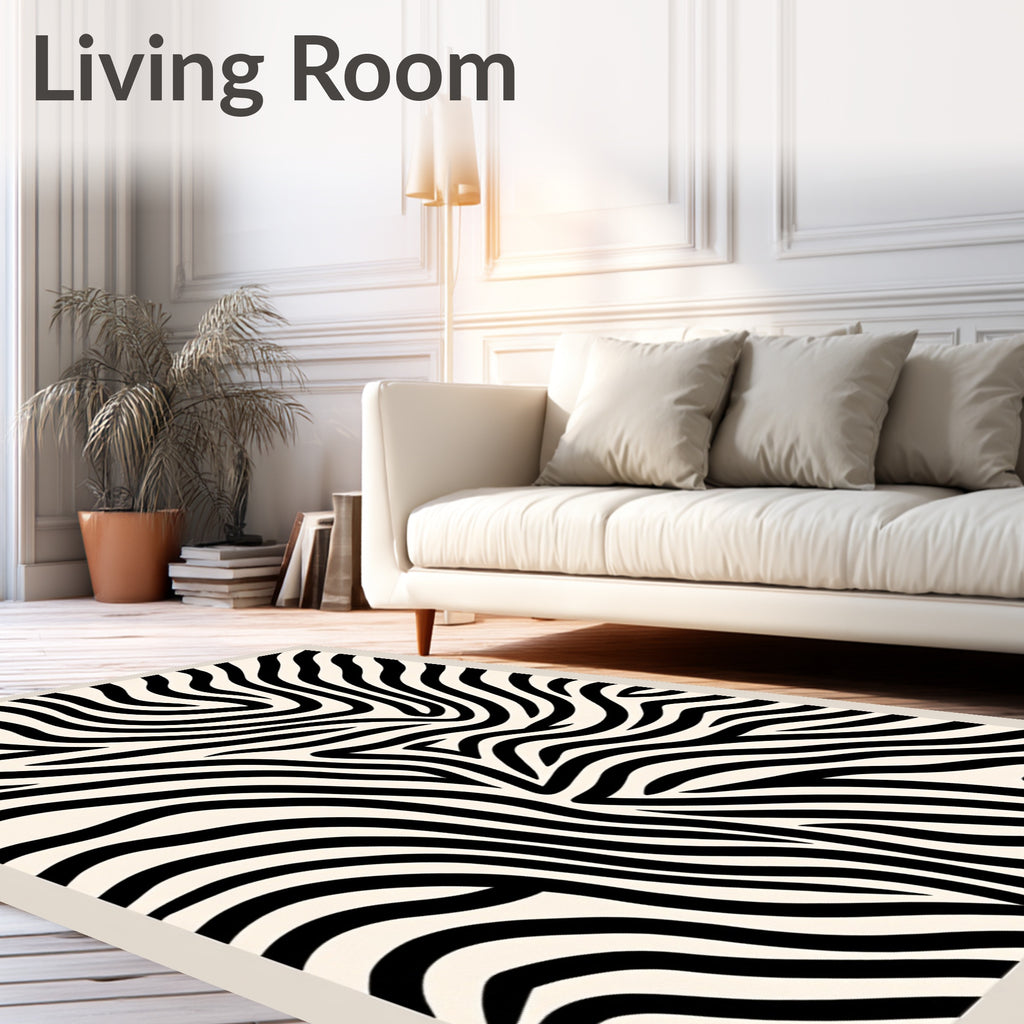 Bold Black Zebra Stripe Swirls Rug
