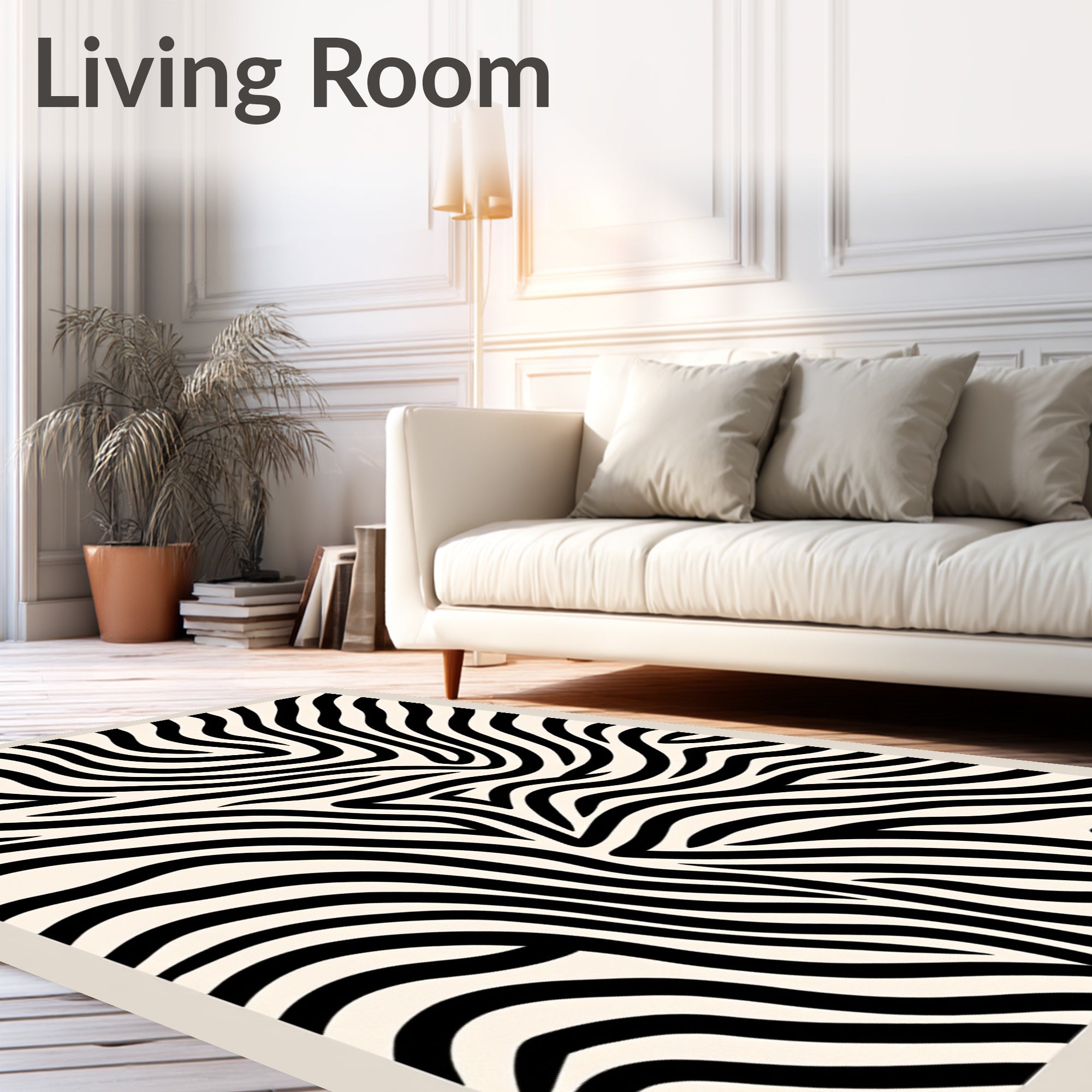 Bold Black Zebra Stripe Swirls Rug