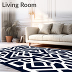 Dark Blue White Geometric Maze Rug