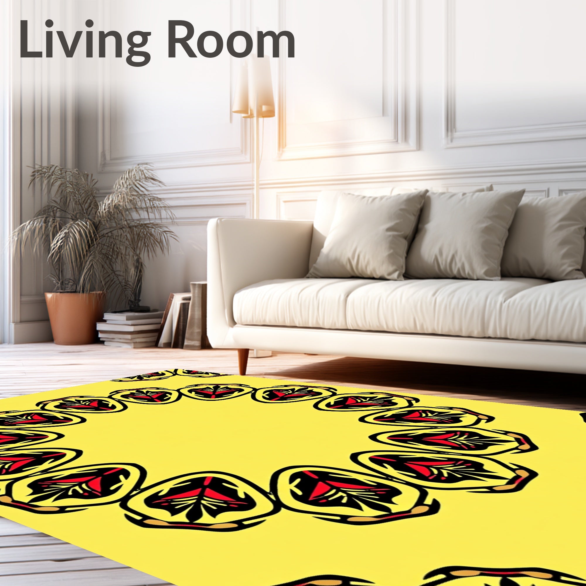 Bold Red Yellow Tribal Sunburst Rug