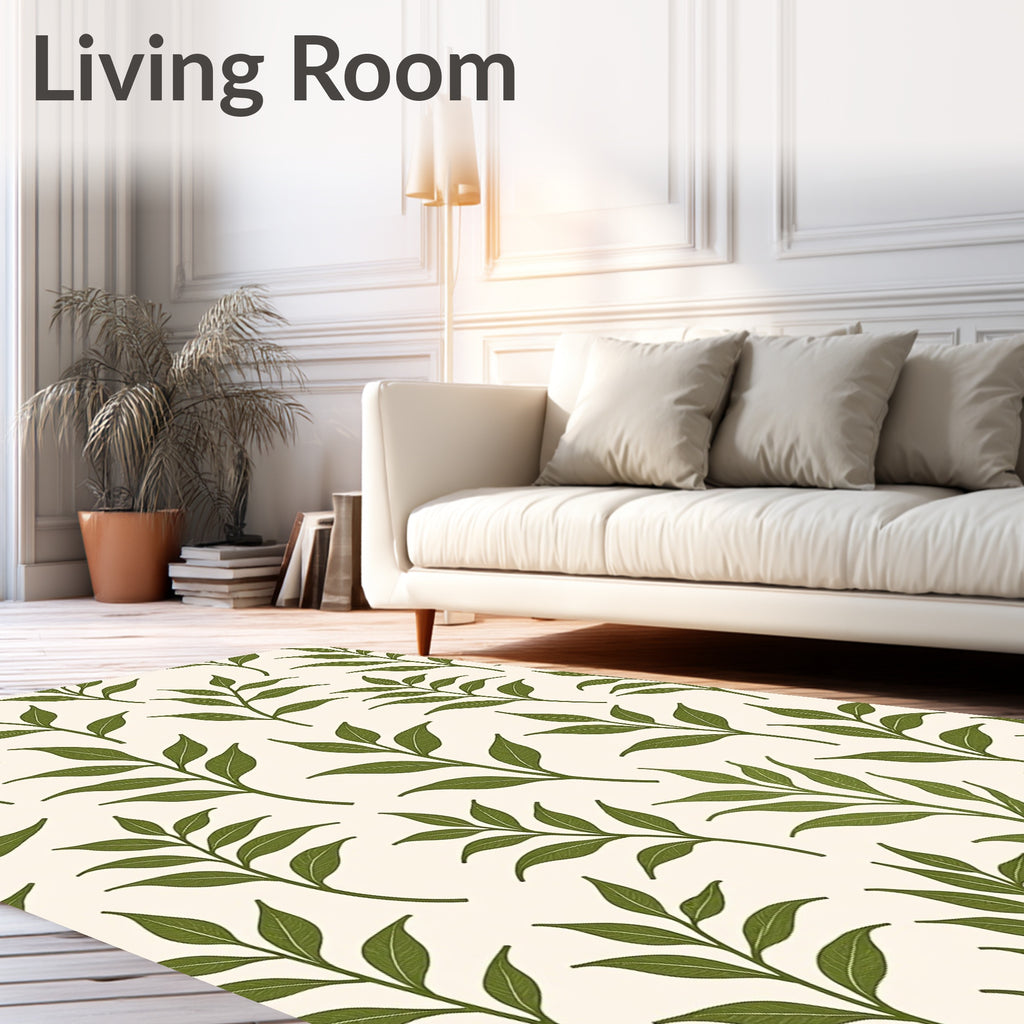 Evergreen Foliage Branches on Cream Rug