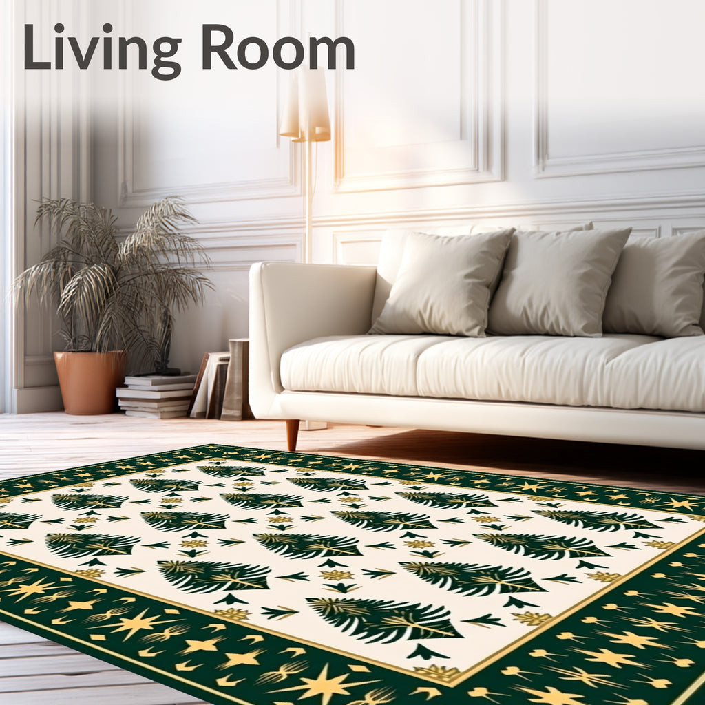 Forest Green Gold Pine Tree Tapestry Rug