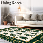 Forest Green Gold Pine Tree Tapestry Rug