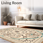 Elegant Beige Brown Teal Medallion Rug