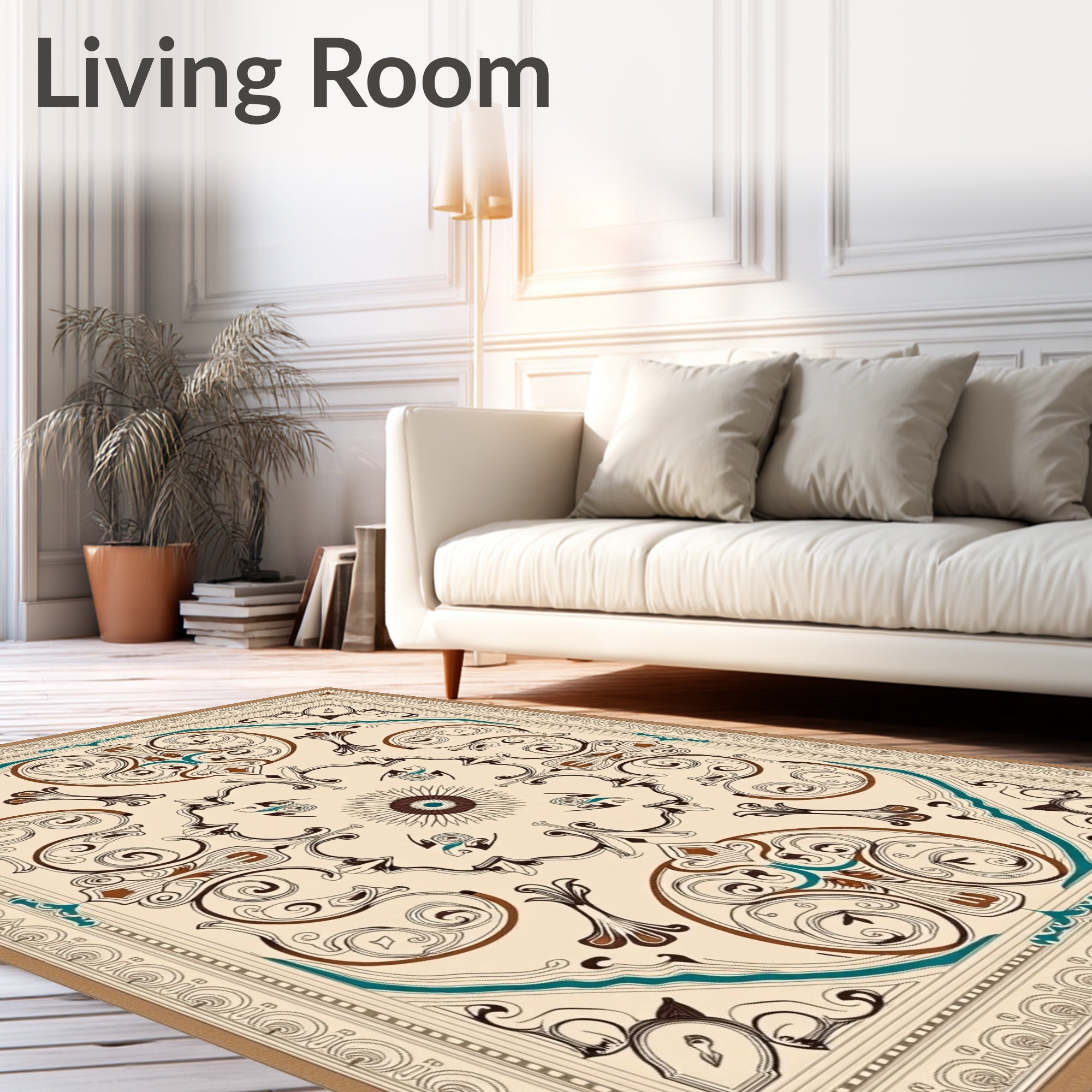 Elegant Beige Brown Teal Medallion Rug