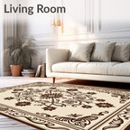 Ornate Brown Floral Scroll Medallion Rug