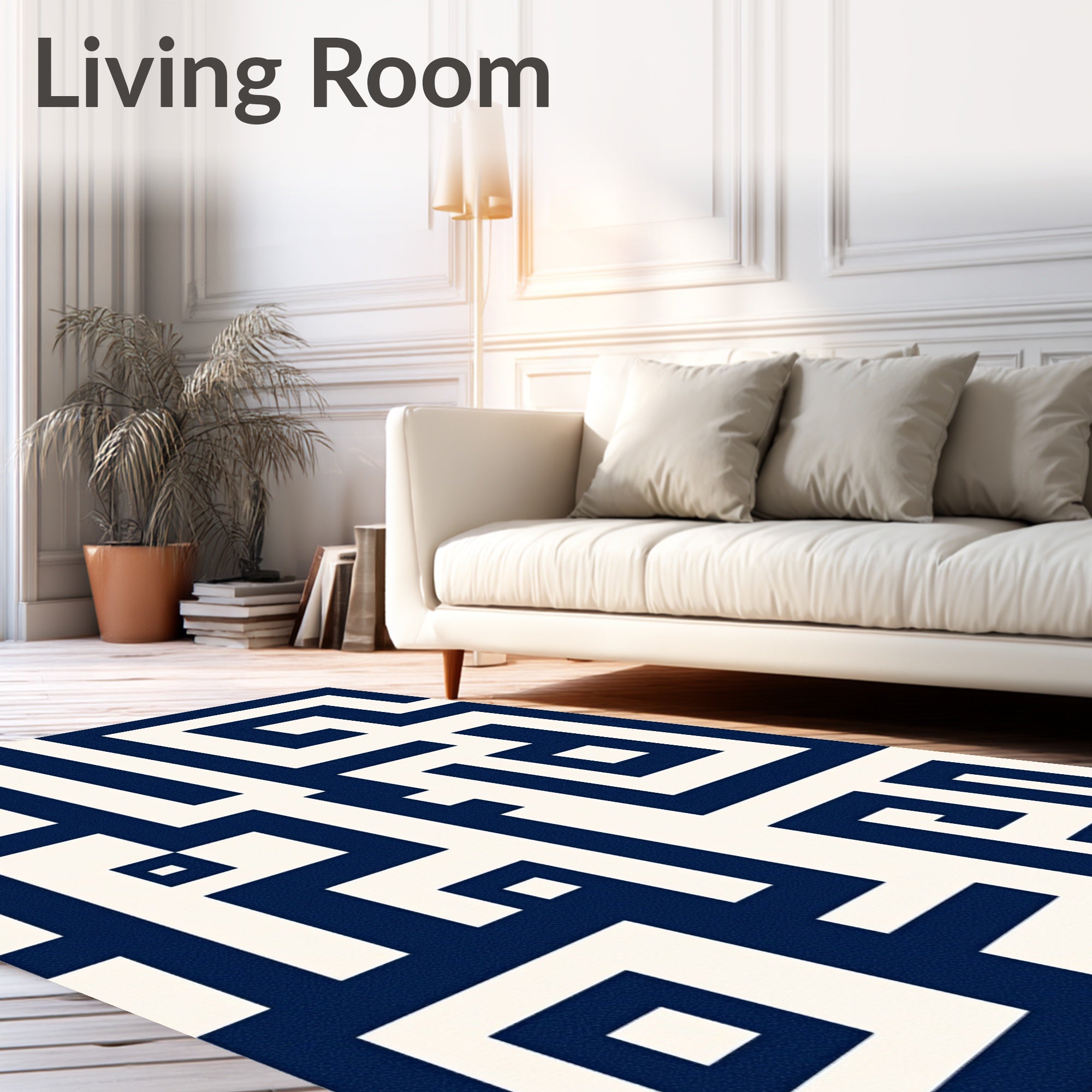 Classic Navy Geometric Labyrinth Rug