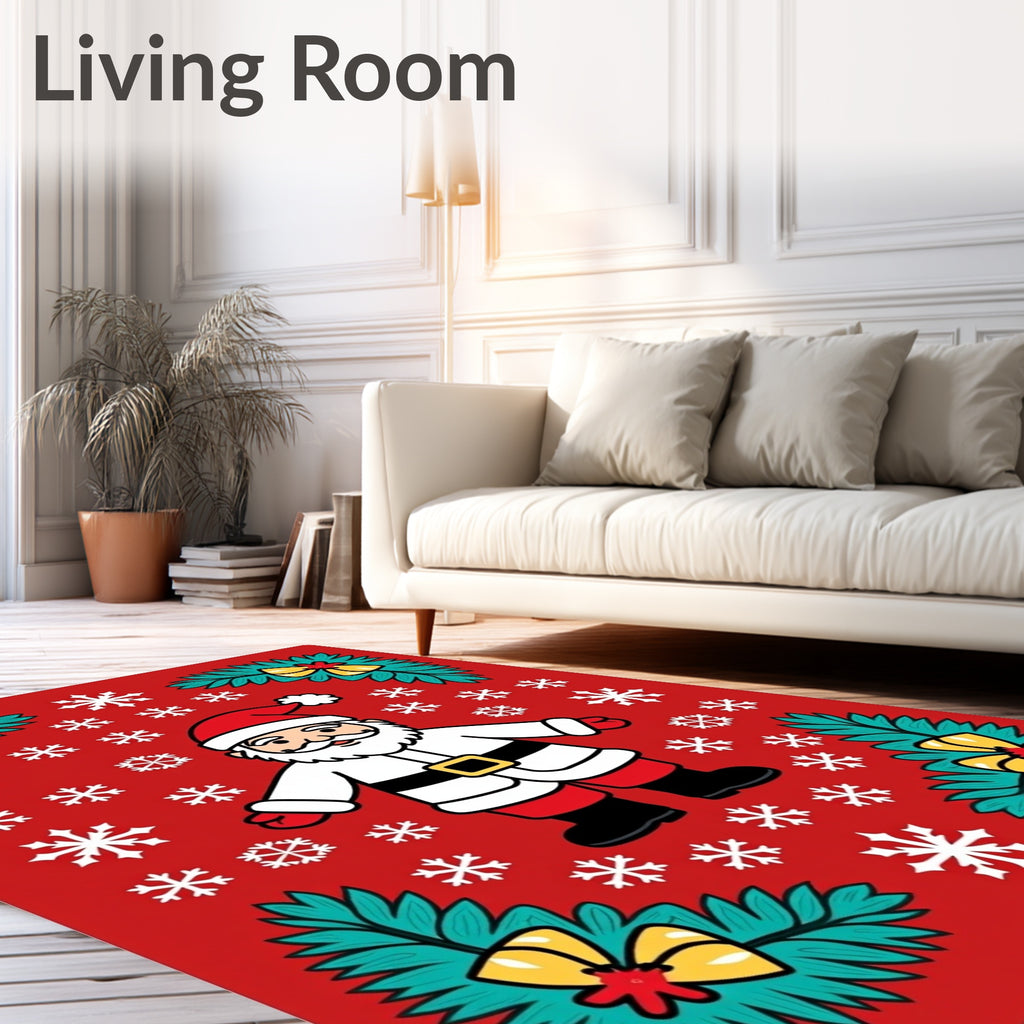 Merry Santa Claus Red White Snowflakes Rug