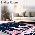 Winter Deer Reindeer Snowflakes Navy Rug