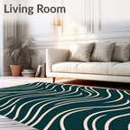 Deep Teal Wavy Stripe Sweep Rug