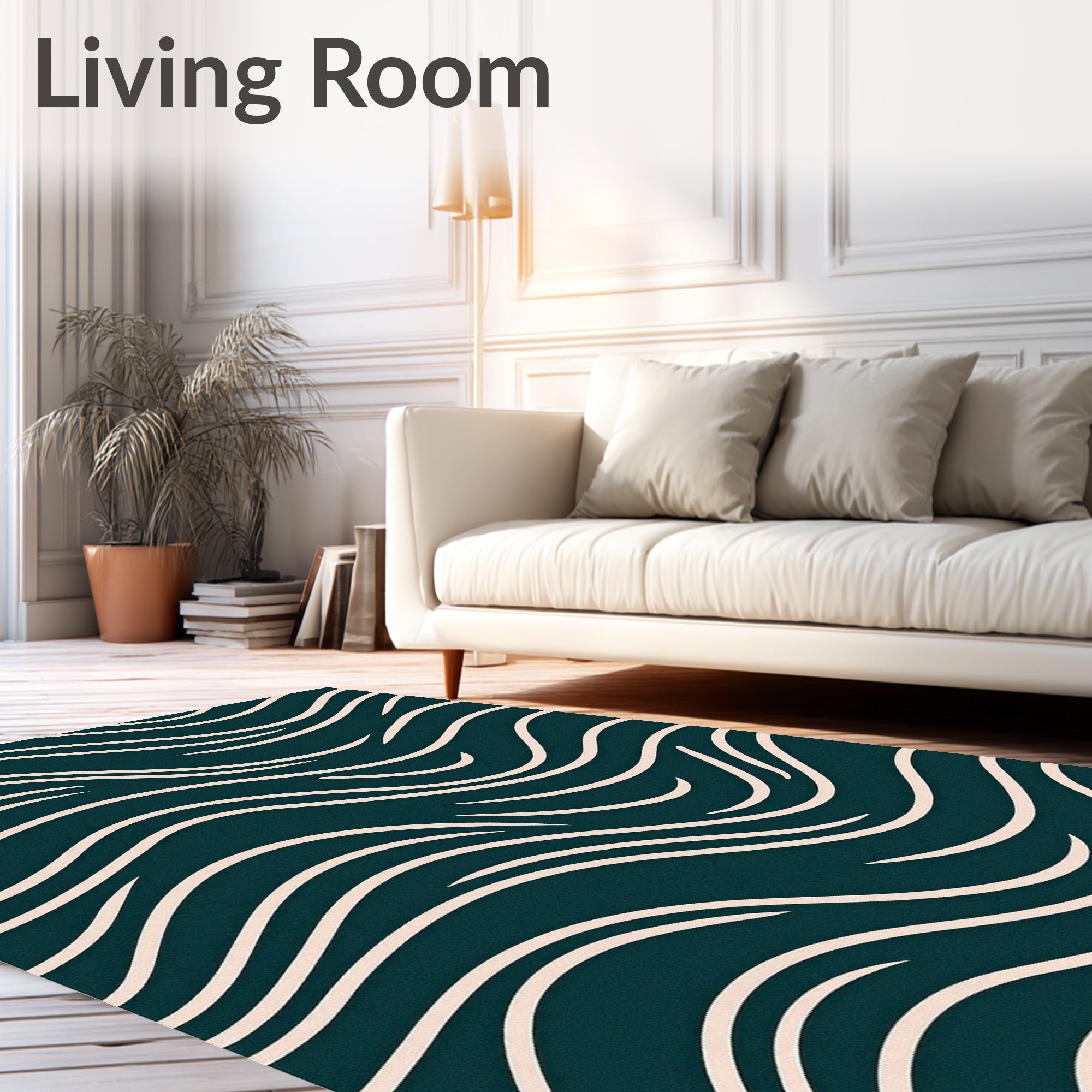 Deep Teal Wavy Stripe Sweep Rug