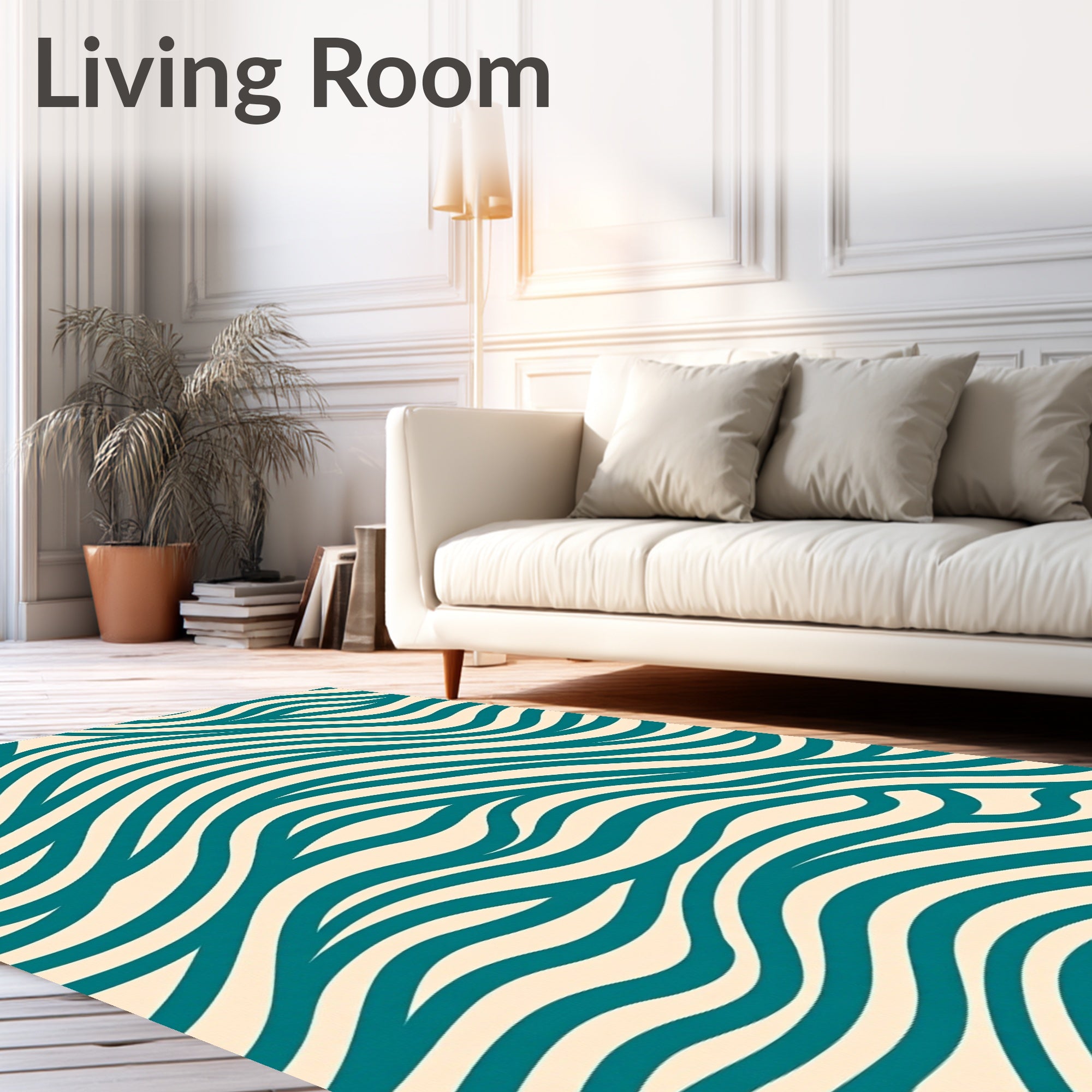 Teal and Cream Organic Flow Rug