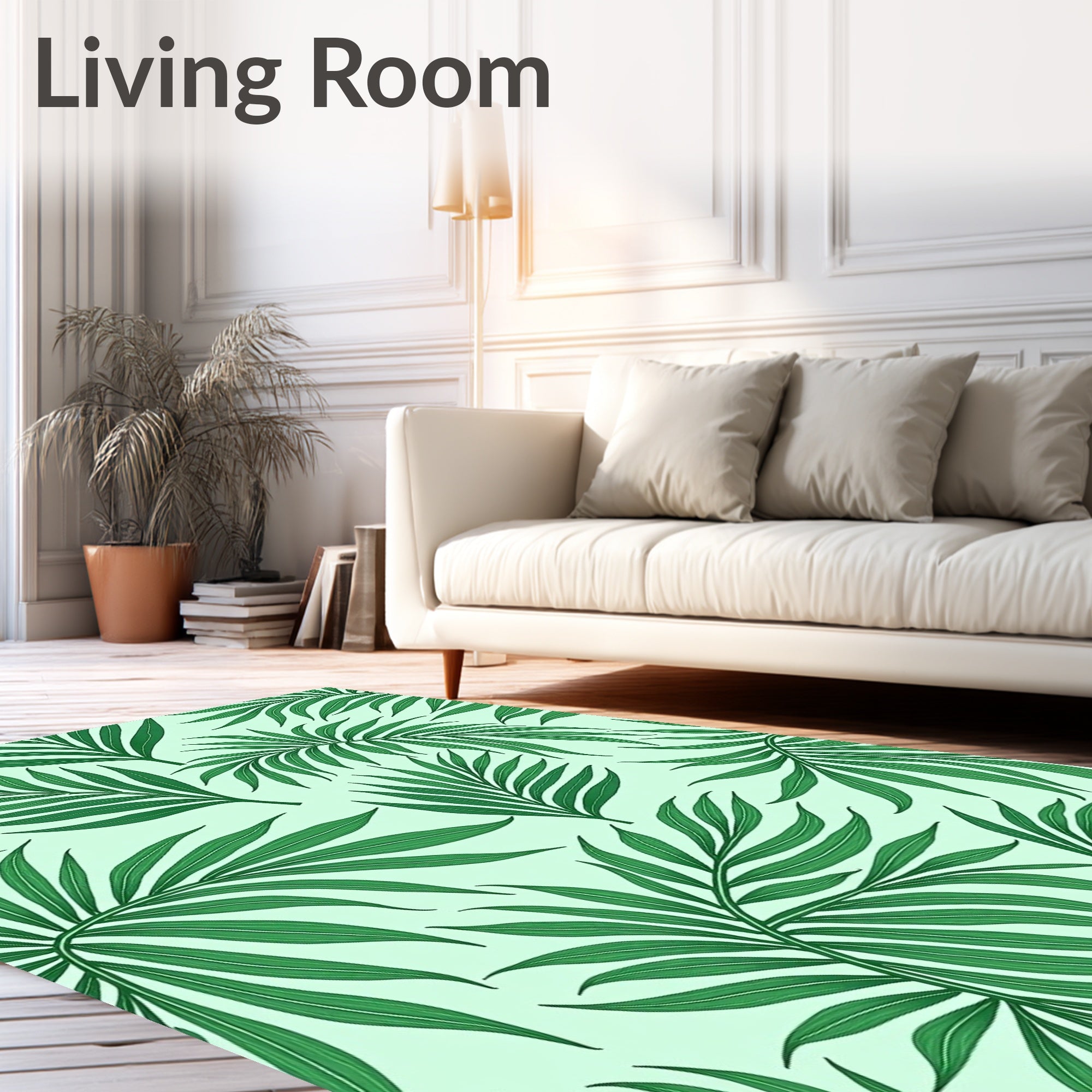 Emerald Palm Frond Tropical Sweep Rug