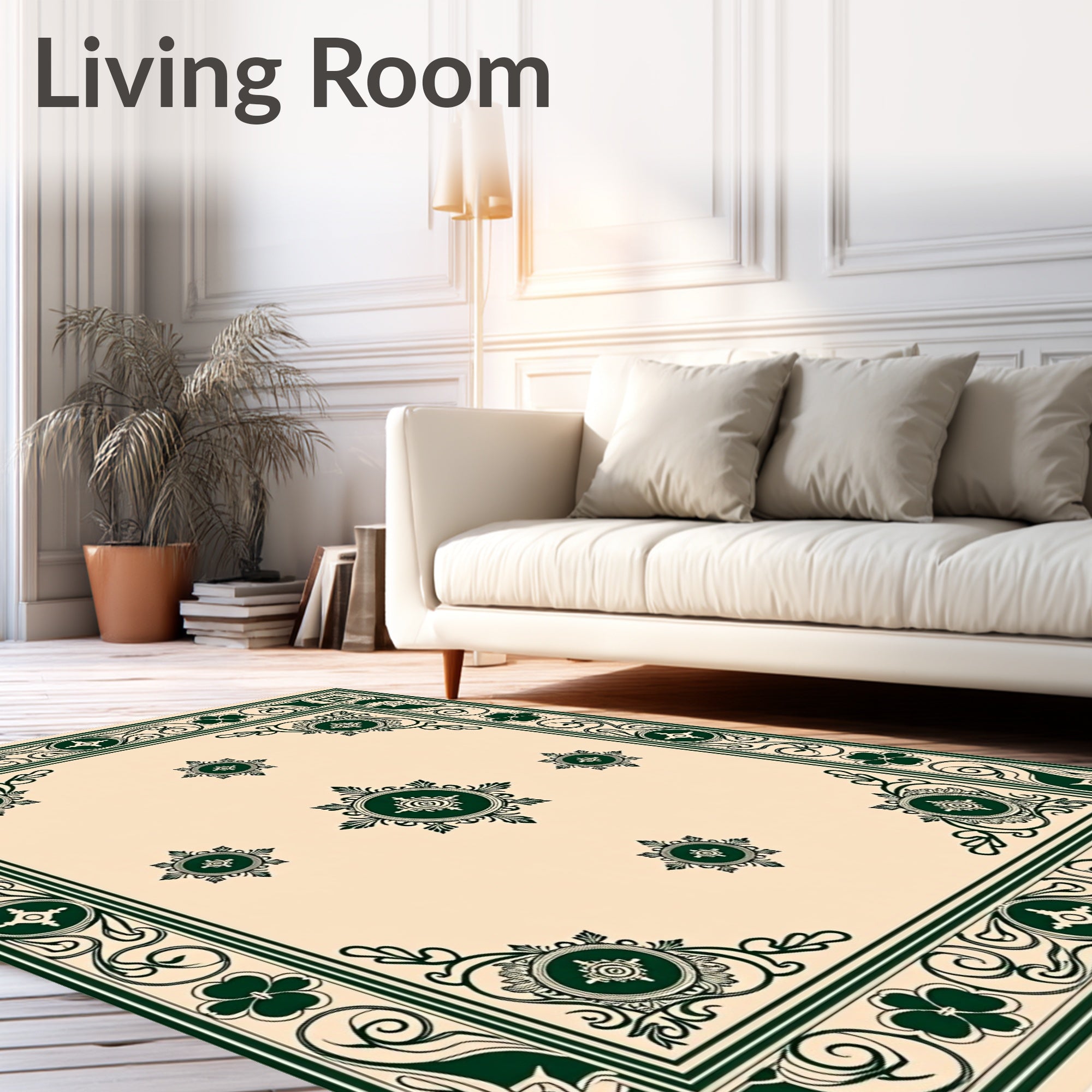 Deep Emerald Green Floral Medallion Rug