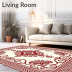 Crimson Floral Scroll Border Rug