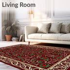 Burgundy Red Floral Scroll Vine Rug
