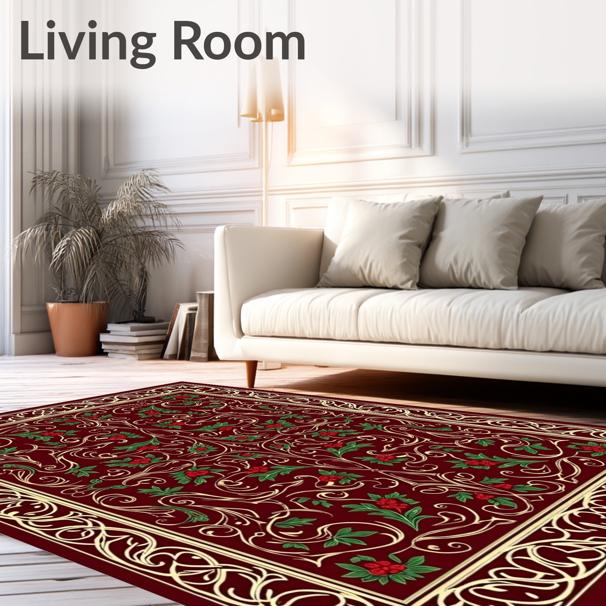 Burgundy Red Floral Scroll Vine Rug