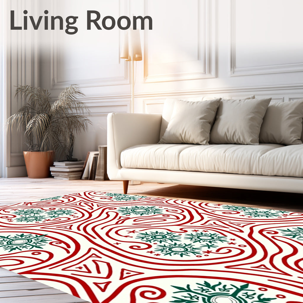 Crimson Green Snowflake Swirls Rug