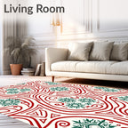 Crimson Green Snowflake Swirls Rug