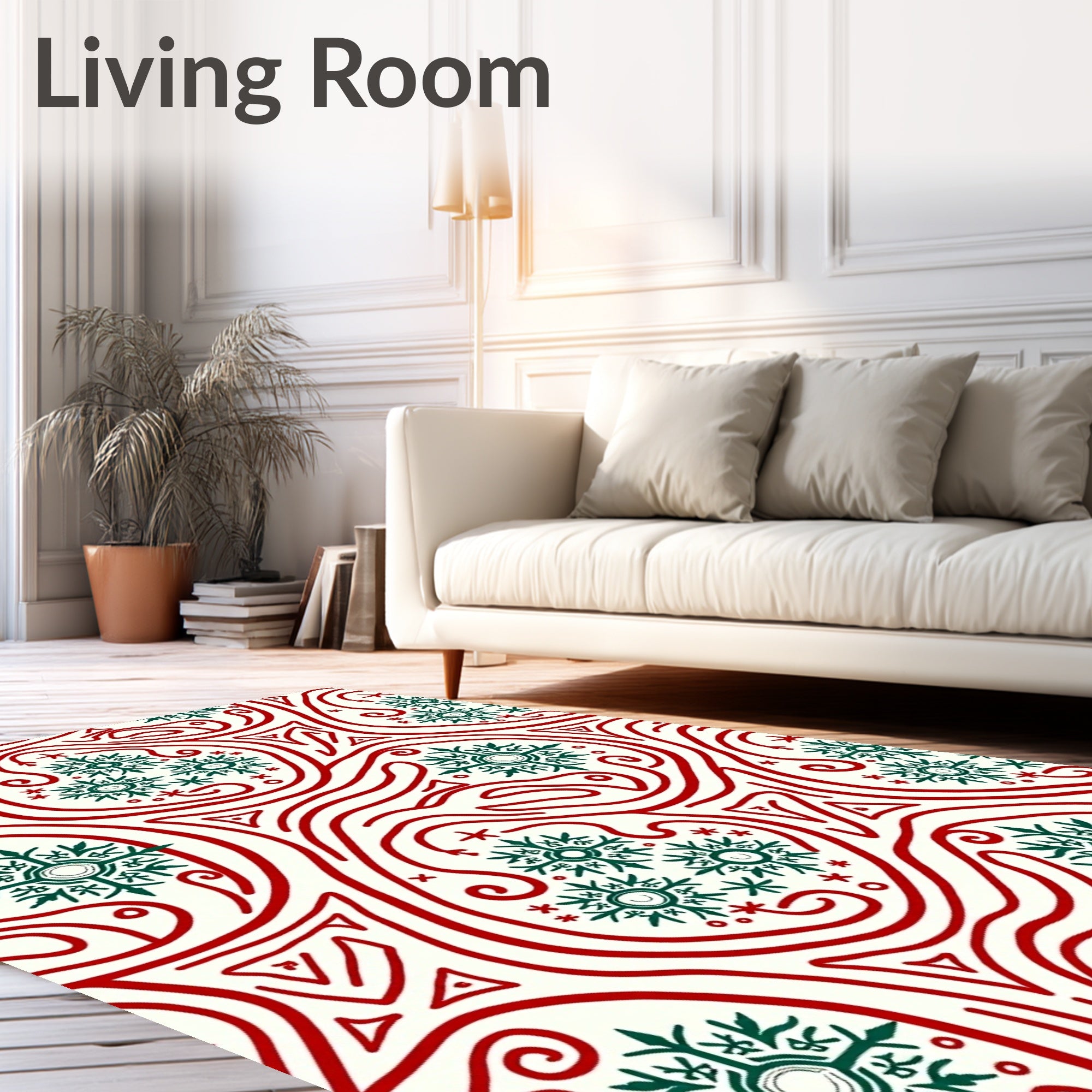 Crimson Green Snowflake Swirls Rug