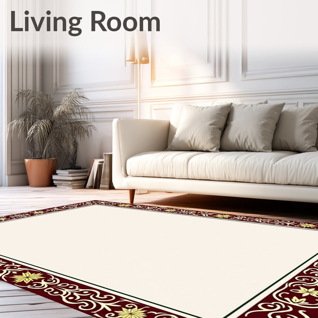 Rich Burgundy Gold Floral Border Rug