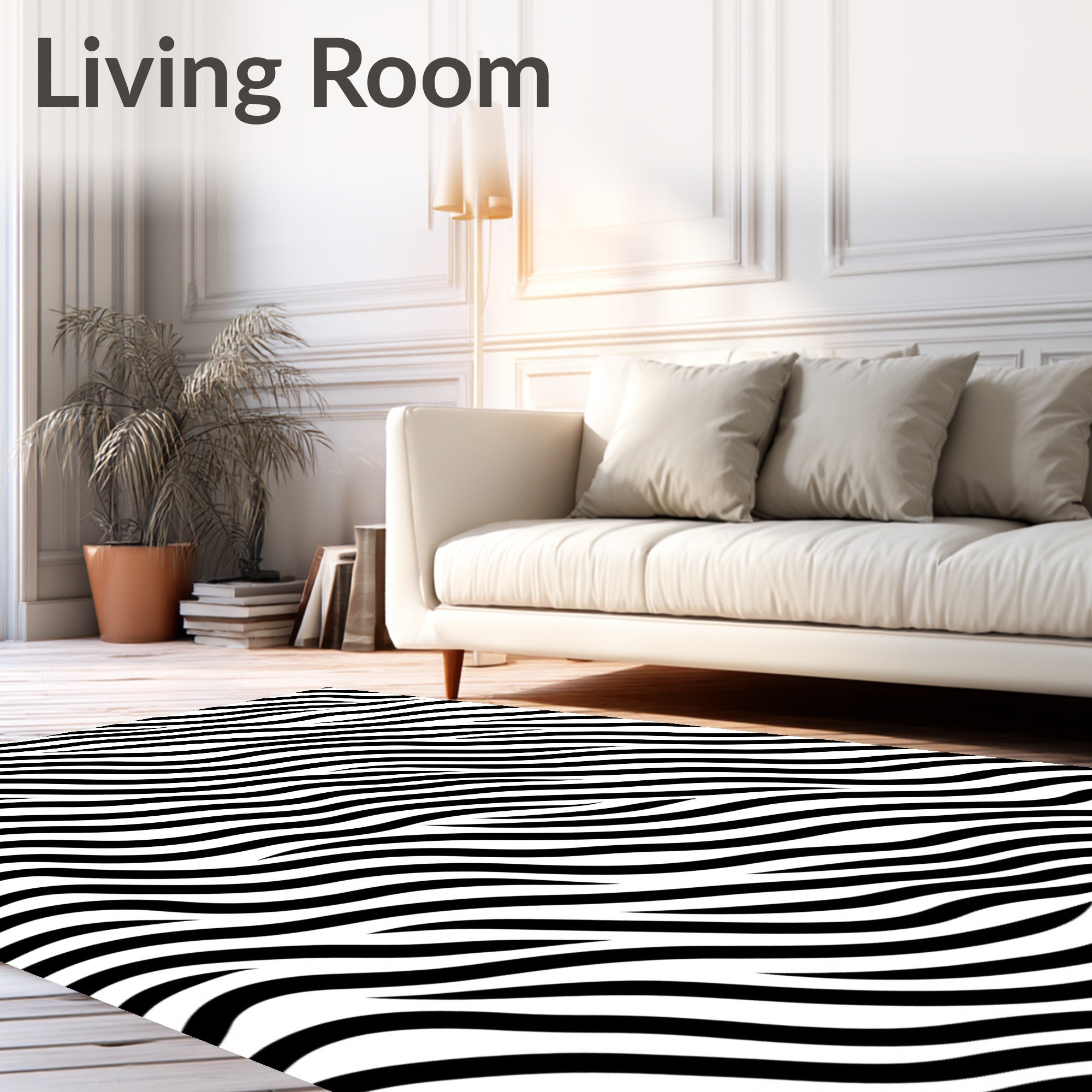 Graphic Black White Zebra Stripe Rug