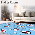 Winter Scene Penguin Snowflakes Trees Rug