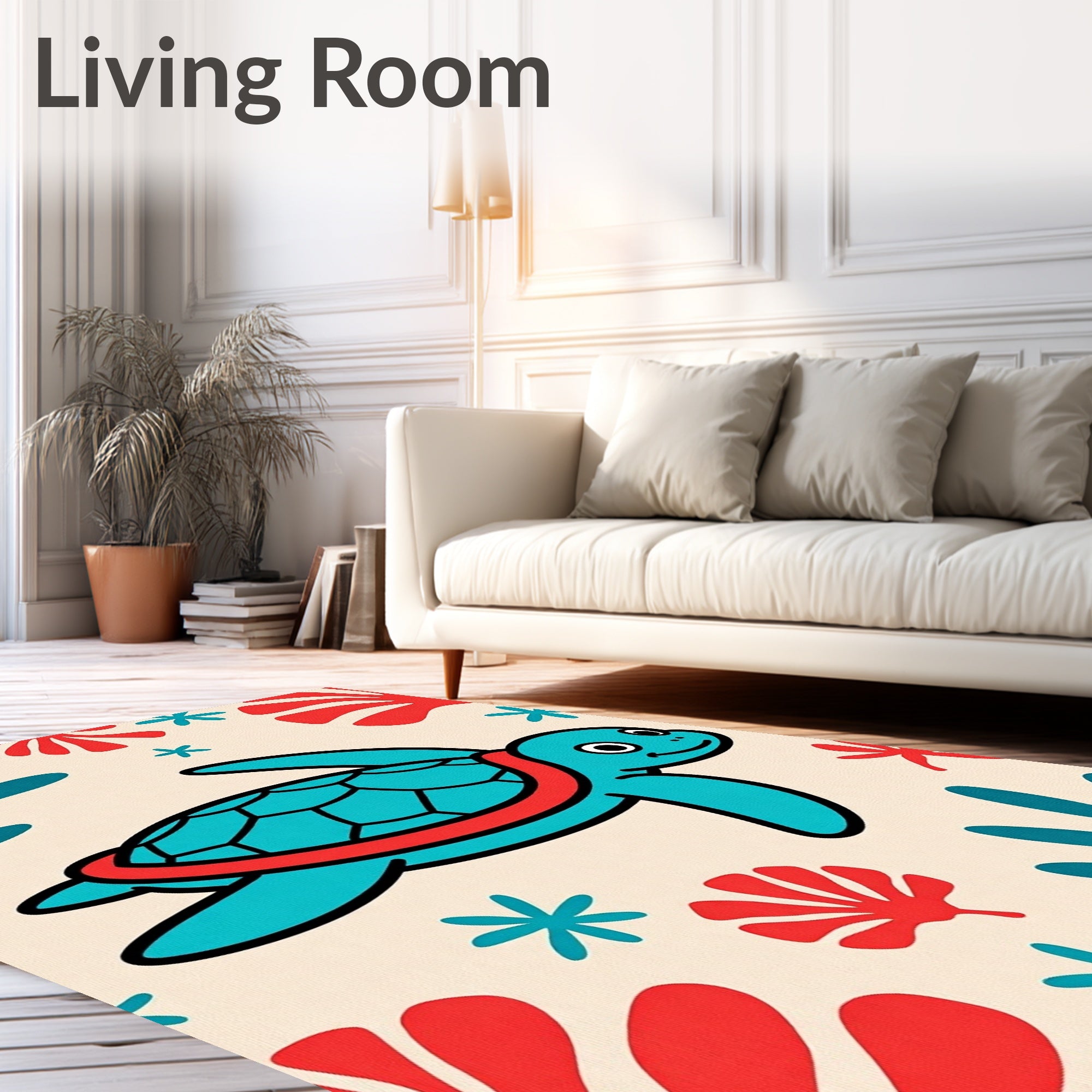 Aqua Turtle Ocean Coral Red Rug