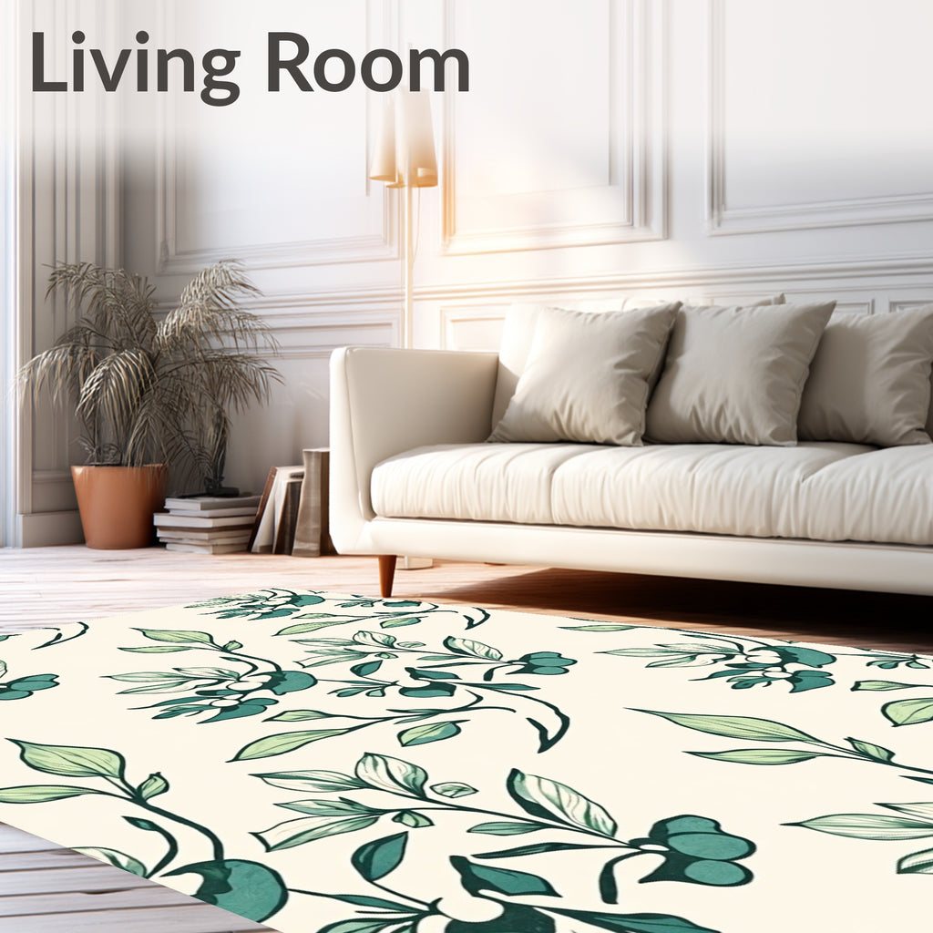Teal Leafy Vine Branches Rug