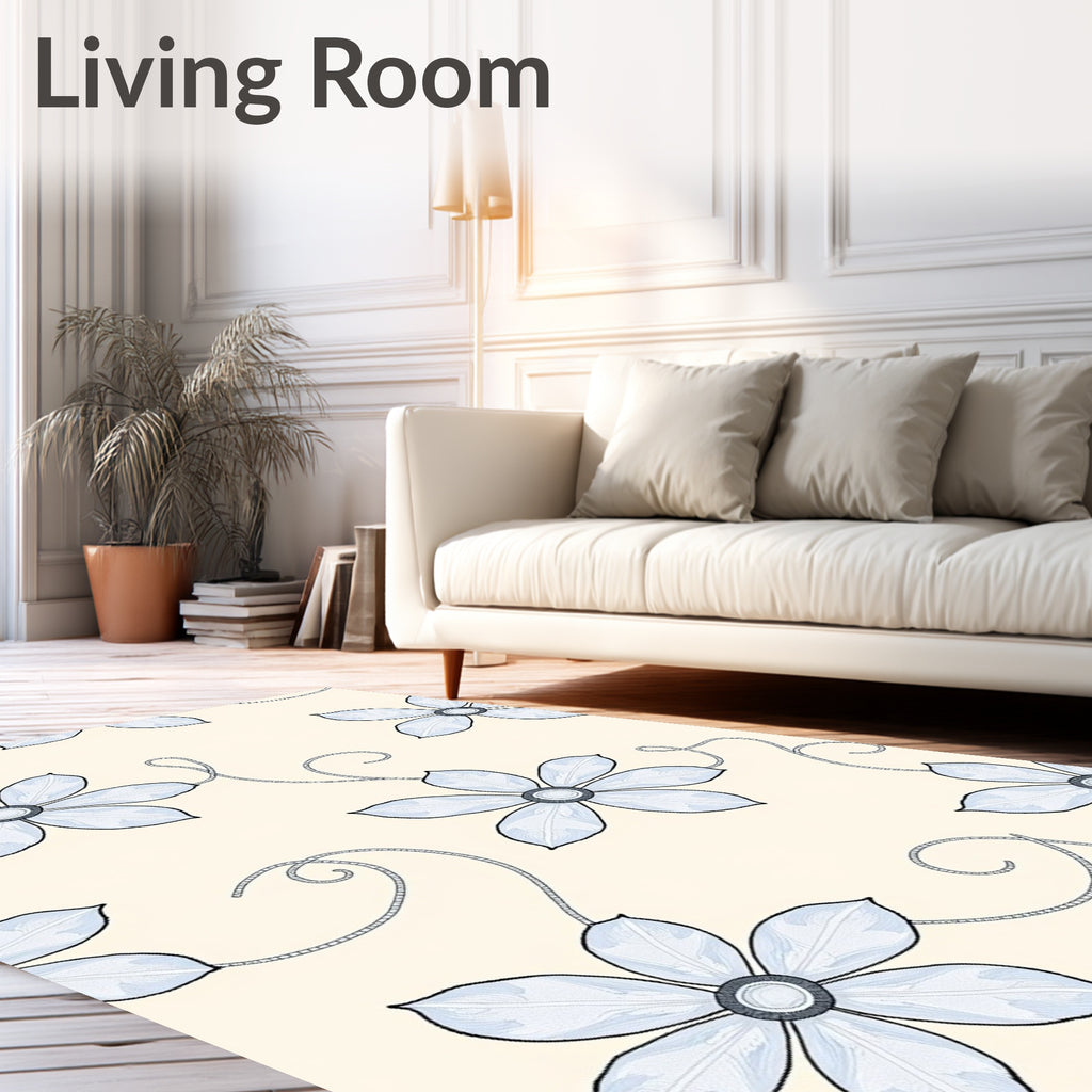 Soft Blue Floral Vine Scroll Rug