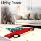 Red Truck Christmas Tree Snowflakes Rug