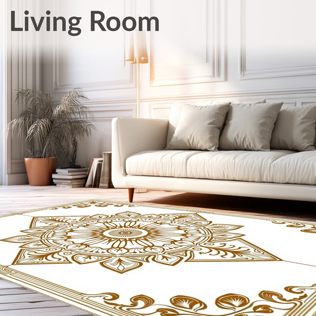 Golden Brown Medallion Floral Border Rug