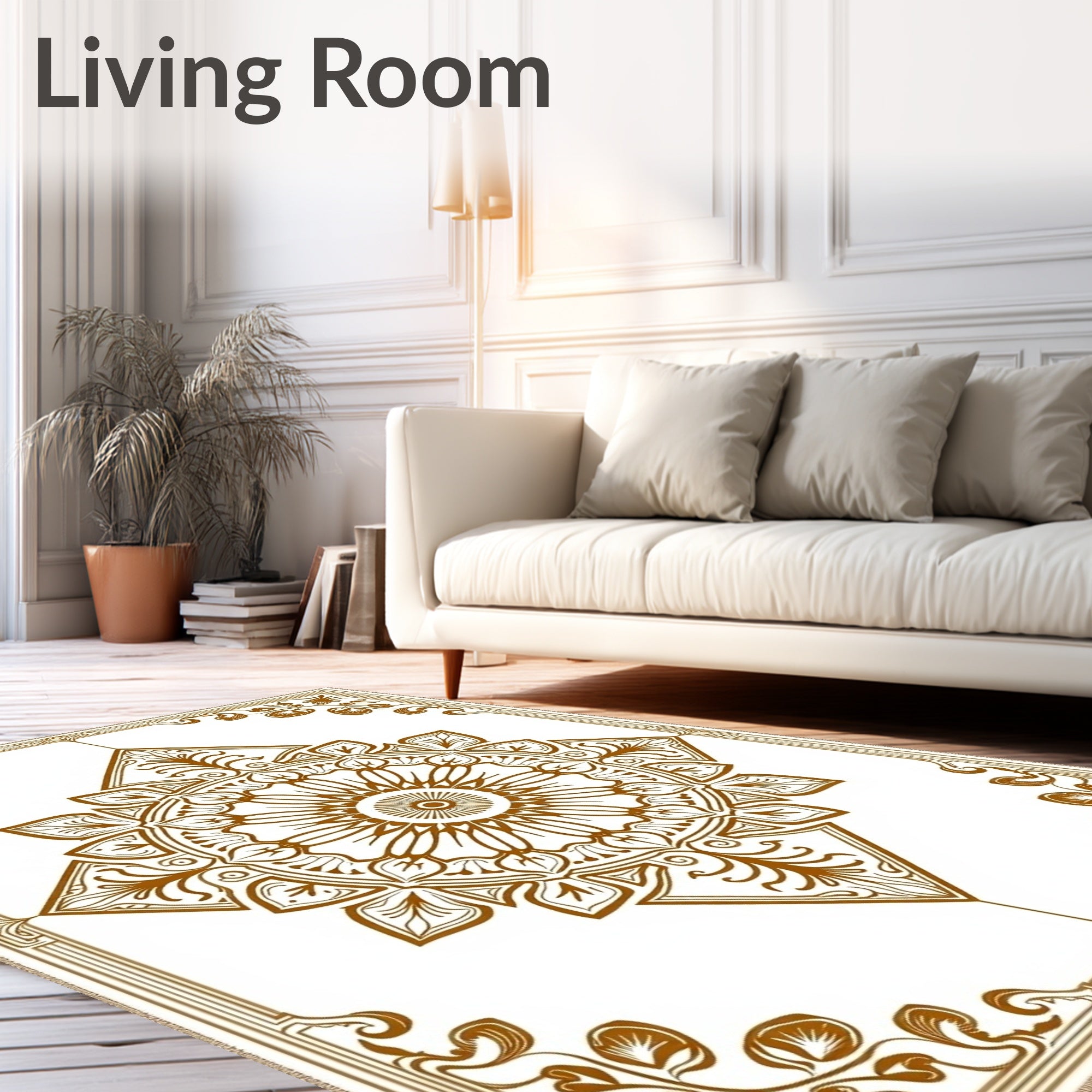 Golden Brown Medallion Floral Border Rug