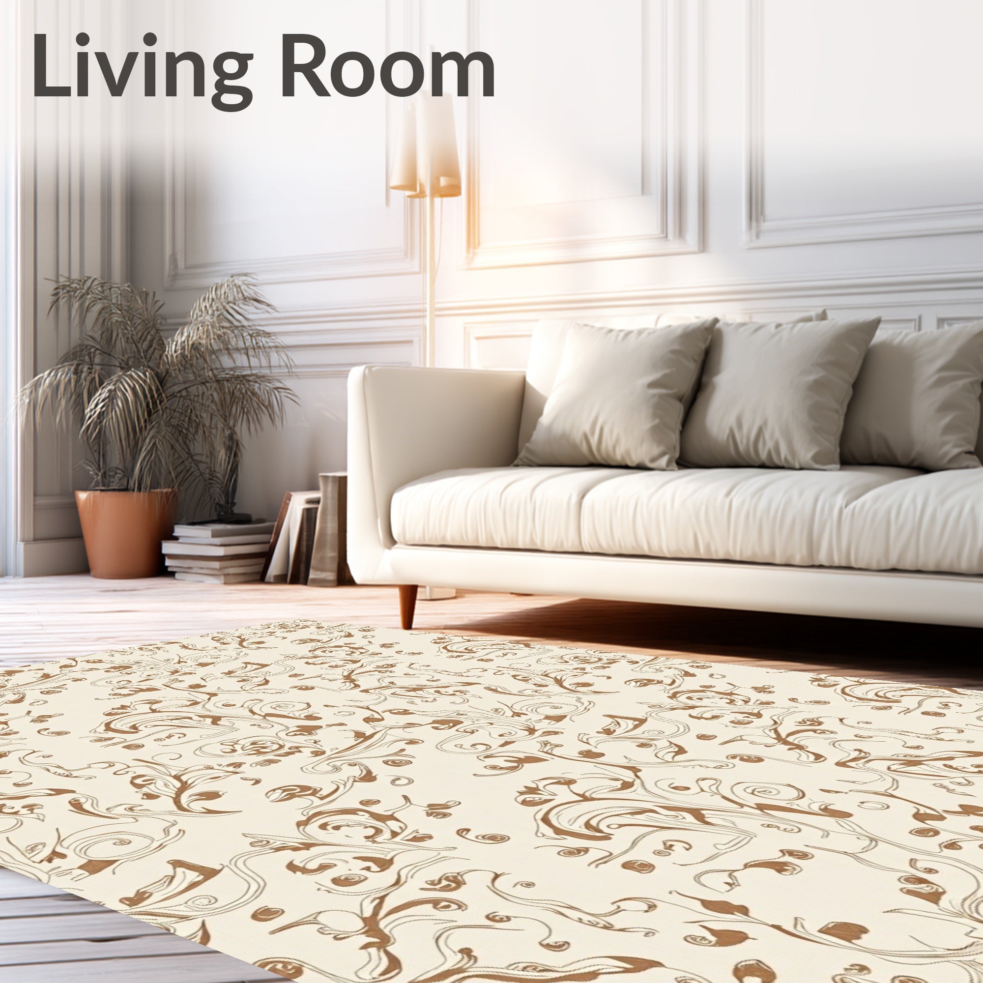 Brown Leafy Swirls Contemporary Art Rug