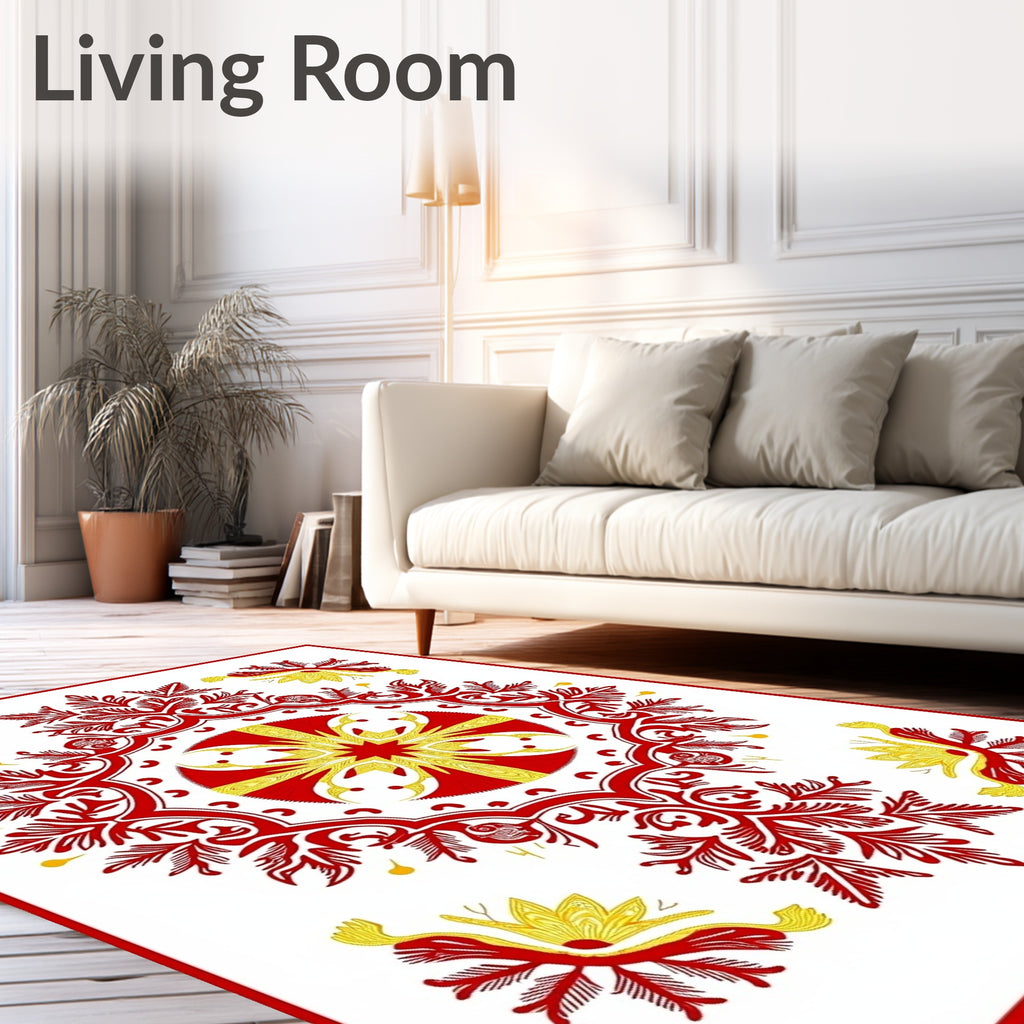 Red Yellow Floral Burst Medallion Rug