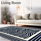 Navy Cream Wavy Lines Border Rug