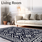 Navy White Ornamental Floral Medallion Rug