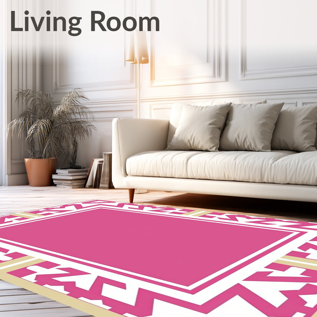 Bright Pink Geometric Border Rug