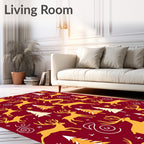 Golden Deer Christmas Trees Red Field Rug